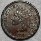 AU-UNC 1866 Indian Head Cent, Razor-Sharp w/ Strong Mint Luster.