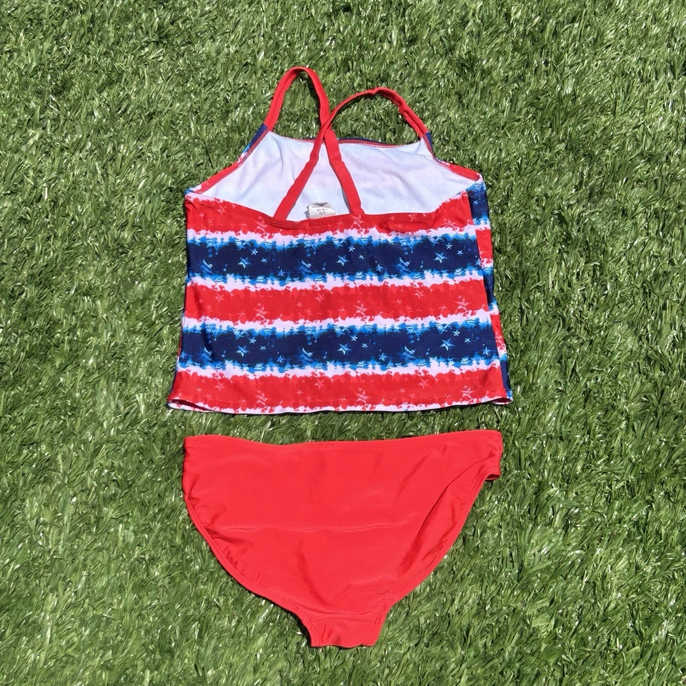 Conjunto de 2 piezas de traje de baño Tankini Ocean Pacific OP L/G 10-12 patriótico a rayas Foto 2 de 4