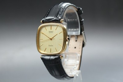 [Near MINT] SEIKO Dolce 5931-5400 32mm Gold Dial Black Band Quartz Men's Watch