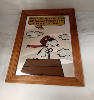 Vintage Snoopy Mirror Picture With Wooden Frame