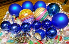 15pc CHRISTMAS 1.5-2.5" Lot #21  Assorted Blue Ornaments-Plastic/Glass Mix  1037