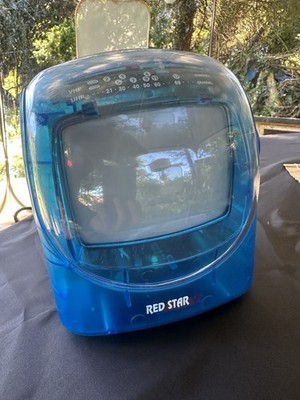 mini TV FERNSEHER Schwarz-Weiß Radio 14cm RETRO RED STAR blau transparent BTV-2