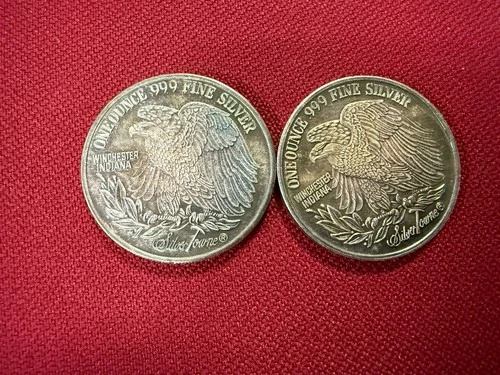 Lot Of 2 Vintage SilverTowne Eagle Winchester Indiana 1oz 999 FINE Silver Rounds