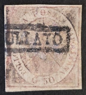 NAPLES ITALIAN STATES 1858 Used 50 Gr Rose Brown Sass #14 CV €5000