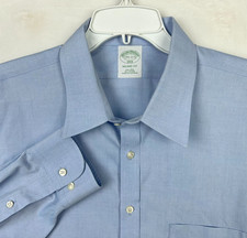 Brooks Brothers Blue Dress Shirt Mens 17.5 Milano Fit Long Sleeve Pocket Cotton
