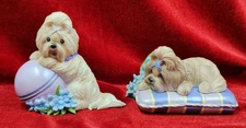 2 Shih Tzu Puppy Dog Figurines From The Pretty In Purple Hamilton Collection