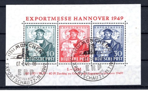 Bizone Hannovermesse Block 1 With Sostpl Munich Exportschau Stamped (DA0752