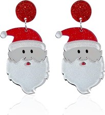 Acrylic Santa Christmas Earrings Red and White Stockings Snowman