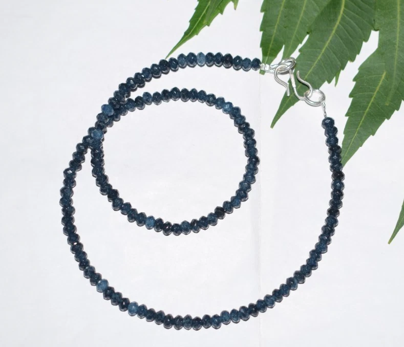 蓝色蓝宝石染色宝石 4 毫米珠 925 纯银 12-50 英寸弦项链 — 第 4/4 张图片