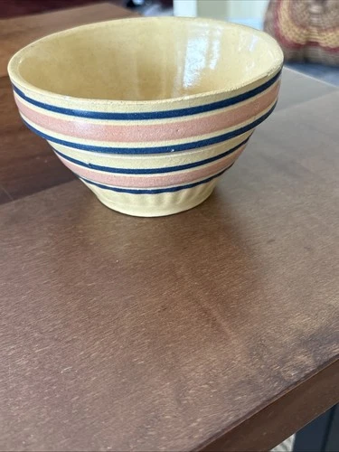 Red Wing Pink & Blue Banded Yellow Ware Bowl Red Wing Stoneware 5.25”