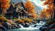 Fall Cabin - Digital Image Picture PC Background AI Art, 5 images - #30