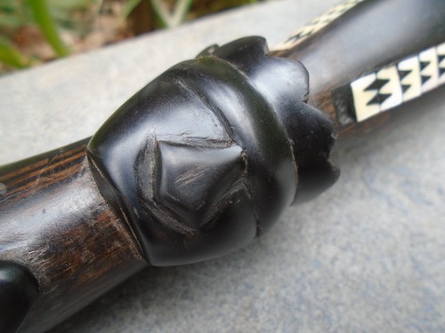 Hardwood ebony walking stick with Mop inlay and carved kings detail- lovely item - Picture 4 of 18