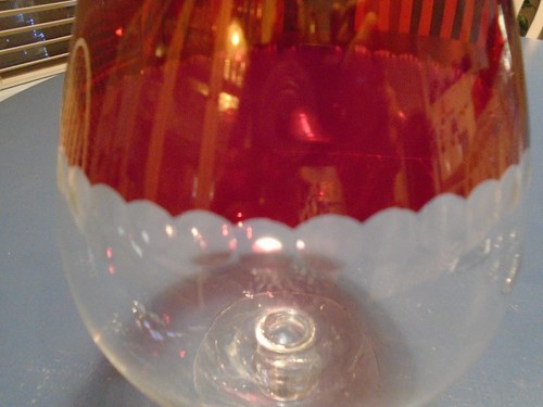 Unknown Maker Cut Glass Wine Set Red Ruby Crystal Depression - Picture 4 of 6