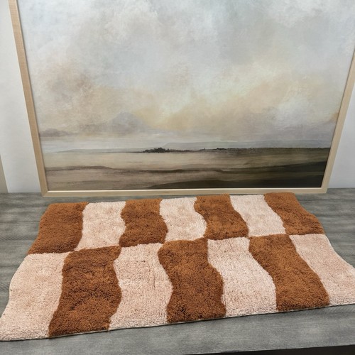 West Elm gewellte Blöcke Baumwolle Badematte Teppich 20”x34” Kupfer Mehrfarbig Neu ohne Etikett