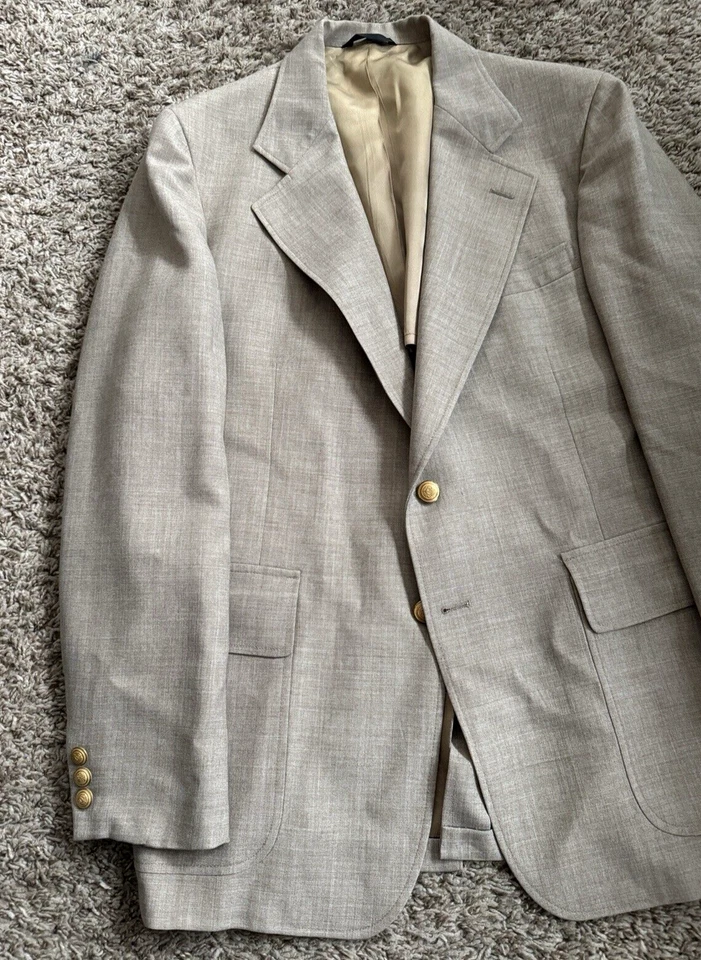 Vintage 60's Cricketeer Suit Men's 41R - 38W x 30L Beige Gold Button Union USA - Image 2 of 4