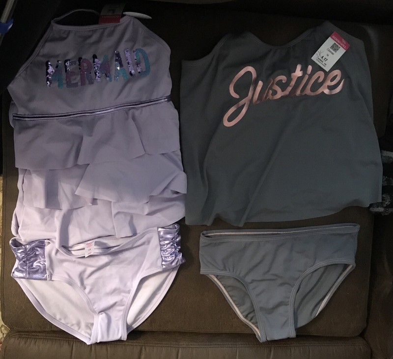 Lot Of 2 Justice Mermaid Bathing Suit Bikini Purple & Gray Size 14 Girls New