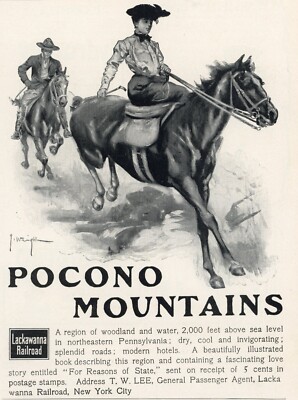 1903 Lackawanna Railroad Print Ad Pocono Mountains George H Wright Art Horses