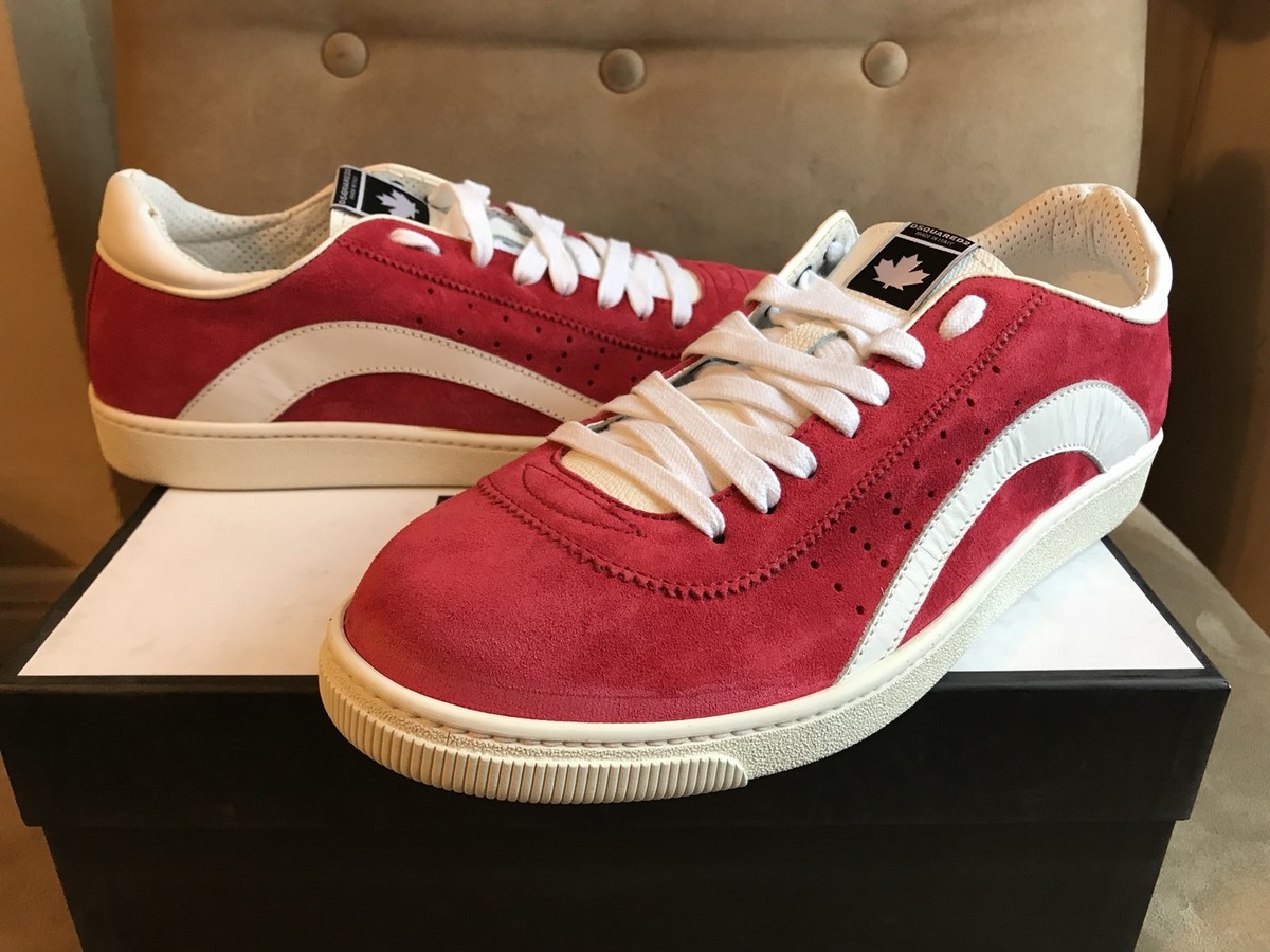 DSQUARED2 CORAL-RED SUEDE LEATHER TRAX SKATER LOW TOP SNEAKERS