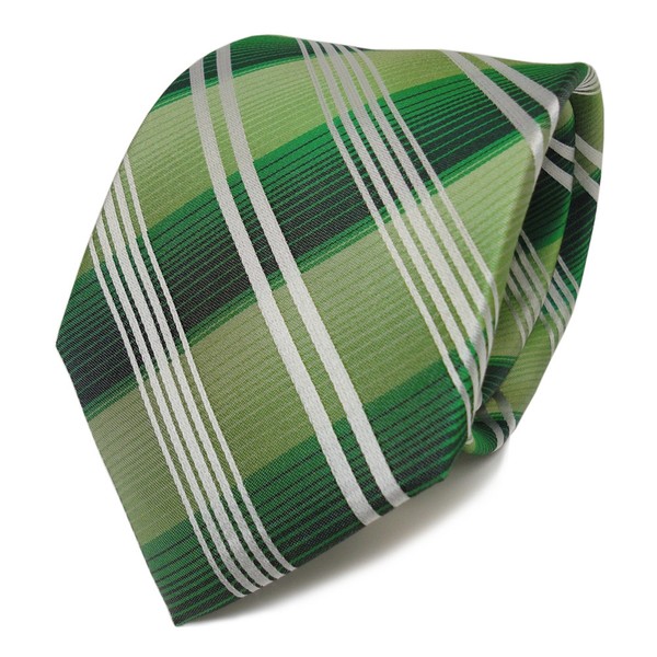 Tigertie Designer Seidenkrawatte GrüN GrasgrüN Silber Gestreift - Krawatte Seide-image