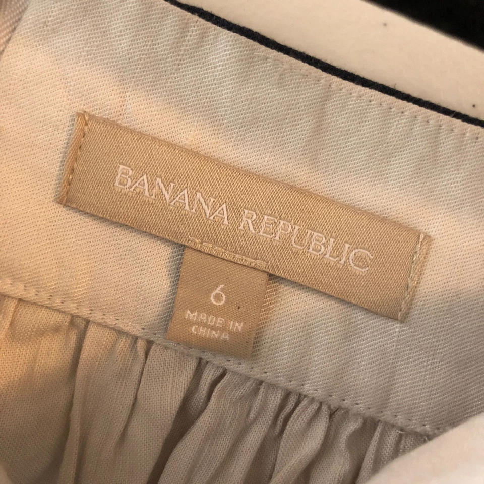 Falda Banana Republic Línea A Bolsillos Mezcla de Lino Forrada Rayas Azul Marino Blanco 6 Foto 3 de 4