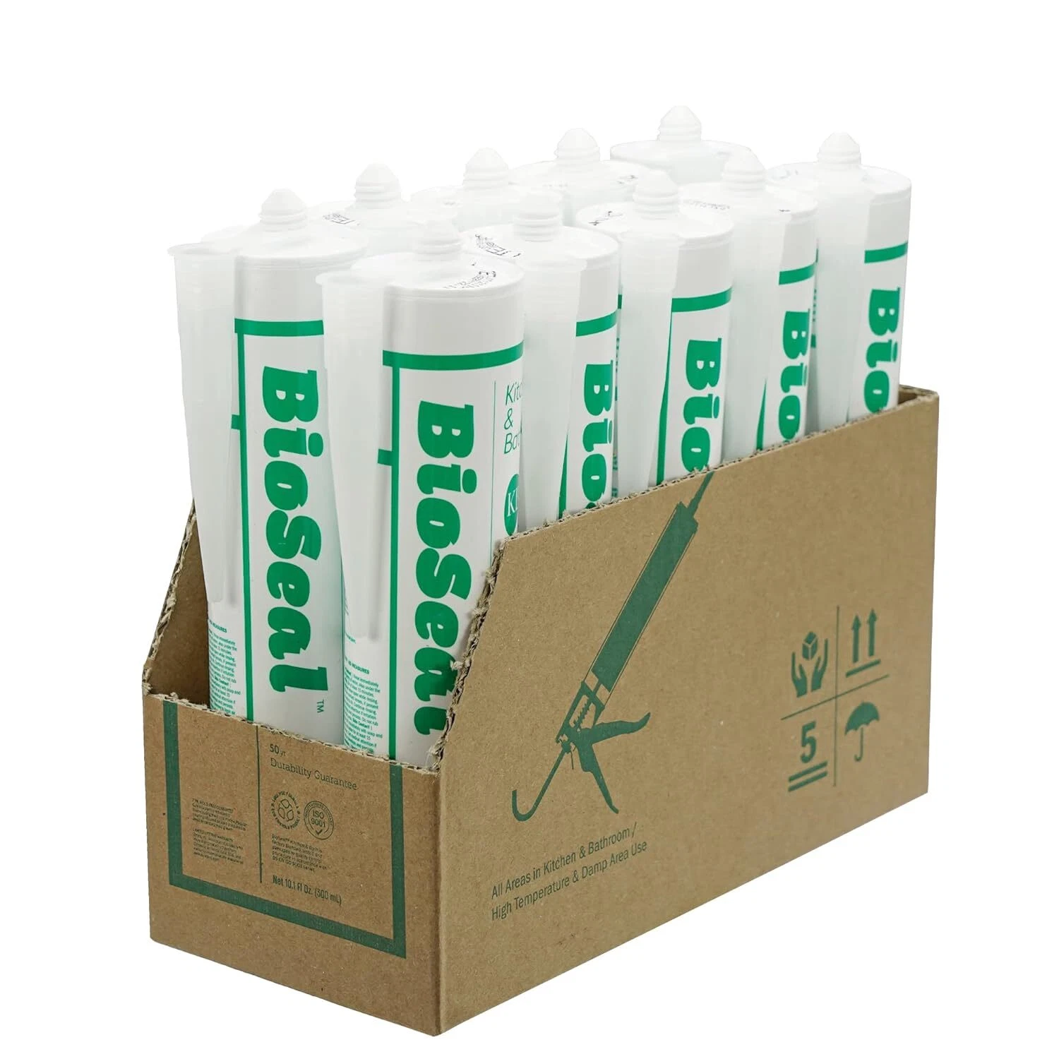 White BioSeal Silicone Sealant Caulk Kitchen and Bath Grade, Waterproof and Low
