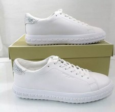 Michael Kors Grove Lace Up Low Top Sneakers MK Logo Leather Optic White Size 7