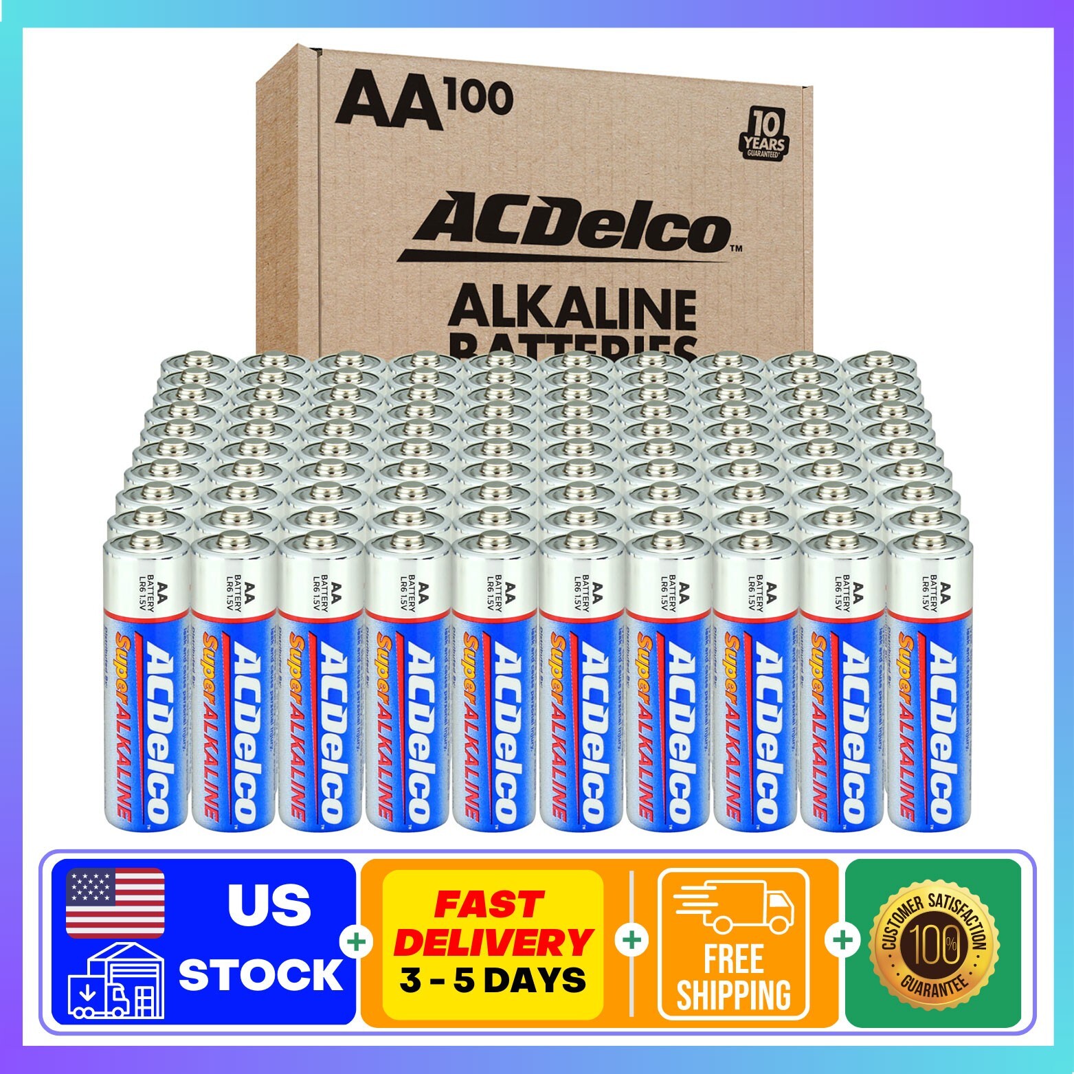 ACDelco AA Batteries, Alkaline Battery, Bulk Pack, 100 Count 100Count
