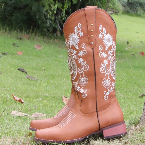 wide calf square toe cowgirl boots