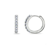 Sterling Silver 15mm Prong Round Huggie Hoop Earrings Made w/ AAA Zirconia