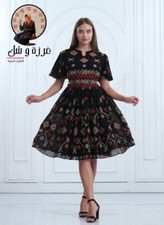 Embroidered Short Dress For Weddings Short sleeve Chiffon Black Embroidery Henna