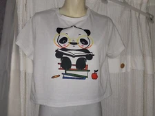 Women's Small White Panda Print Casual Short Sleeve Cropped Top by Romwe-Cute!