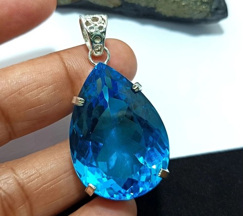 Certified Natural 92.42 Ct Brazilian Blue Pear Topaz Pendant Loose Gemstone - Picture 3 of 7