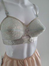 Vintage Blue Satin  Lace Pointy Bullet Bra 34 B Isis Pinup