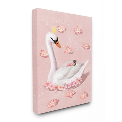 #ad Industries Nursery Swan Baby Princess Pink Floral Lake Canvas Wall Art Design $83.01