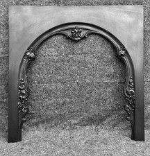 RESTORED GEORGIAN CAST IRON FIRE SURROUND FIREPLACE INSERT SQUARE FRAME EDGE