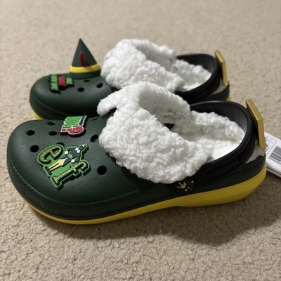 Crocs Buddy The Elf  Child Size 13 Fleece Lined Christmas Clogs Mules Shoes NEW