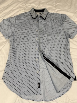 #ad GBG Los Angeles Men#x27;s Geometric Button Up Shirt Blue Black Short Sleeve XS $17.99