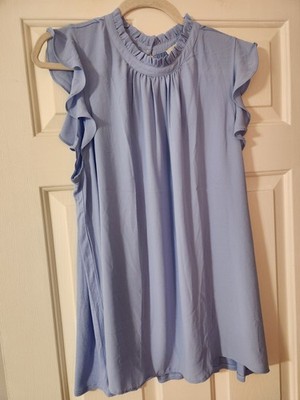 LOFT Women's Baby Blue Sleeveless Ruffle Shoulders & Collar Sz XXL High Neck