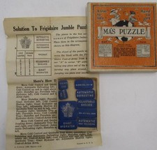 Vtg Lot Mas Frigidaire Jumble Skill Puzzles Advertising Hussar Electric St Louis