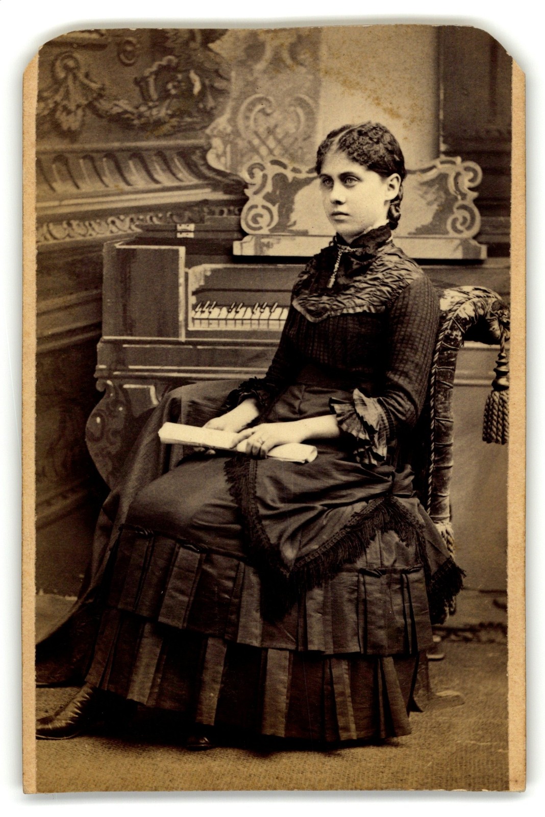 Antique CDV Circa 1870s Gorgeous Lady In Elegant Dress Piano Nova Scotia Canada