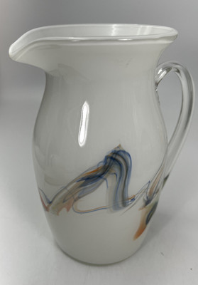 Vtg Dalian & Co Snowflake Swirl Pitcher Art Glass Collectable White