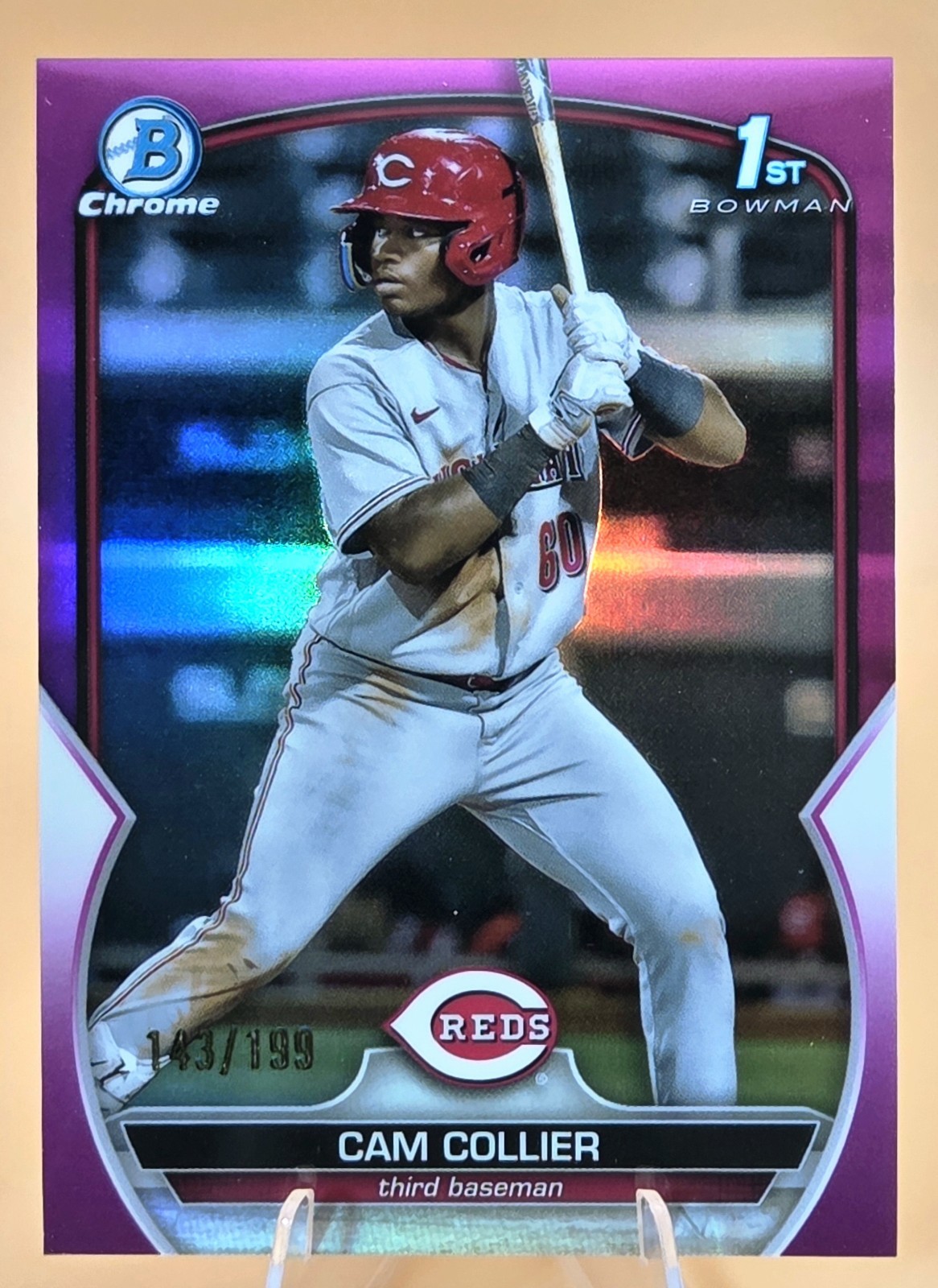 2023 Bowman Chrome FUCHSIA REFRACTOR #143/199 Cam Collier #BCP-125 **1st** REDS