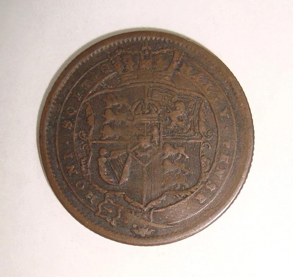 1816 Jorge III invasión cobre contemporáneo falsificación chelín XF Foto 2 de 3