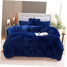 Fluffy Plush Duvet Cover Set Size, Luxury Ultra Soft Velvet Queen Navy Blue