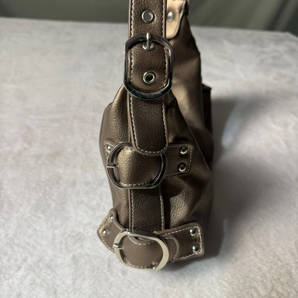 Vtg Bronze Mini Bag Purse Y2K 2000s Buckle Detail Shoulder Strap Metallic Hobo - Image 4 of 4