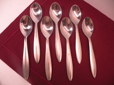 Set Of 7 Cambridge CBS46 Stainless Teaspoons Satin Handle Glossy Tip 6 5/8''