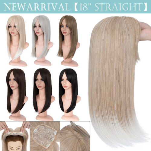 UK 17" Clip In Natural Topper Hair Extension Full Head With Bang Fringe Straight - Picture 13 of 54