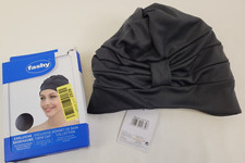 Badehaube Damen schwarze Polyester Badekappe mit Klettverschluss Wie Neu