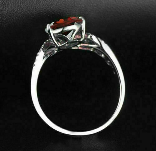 3Ct Pear Cut Red Garnet Solitaire Engagement Ring 14K White Gold Finish - Picture 5 of 12