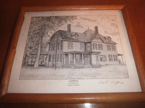 Lawnfield Engraving - Oak Frame - National Archives Reproduction - Pres Garfield